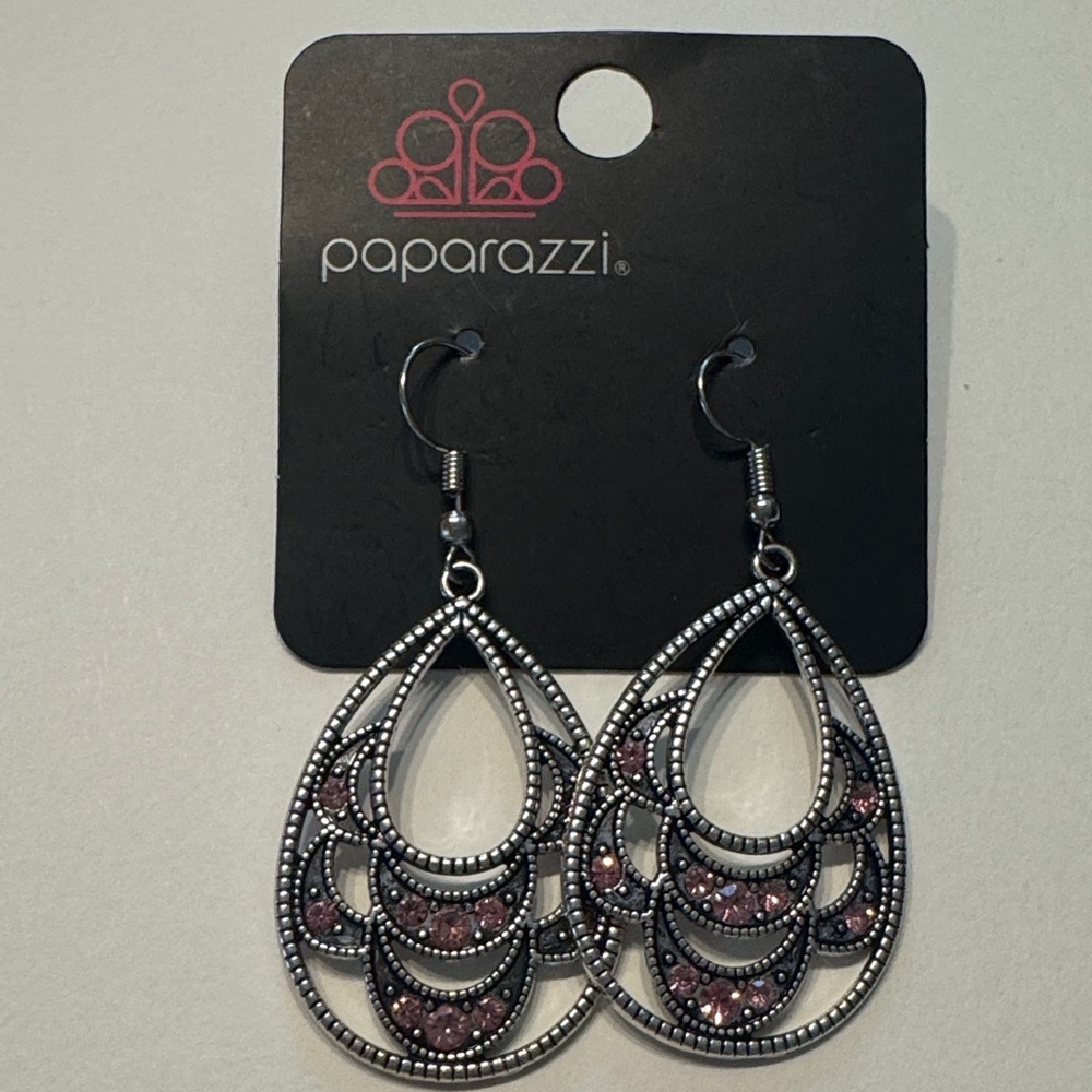 Paparazzi Elegant Silver and Pink Teardrop Earrings